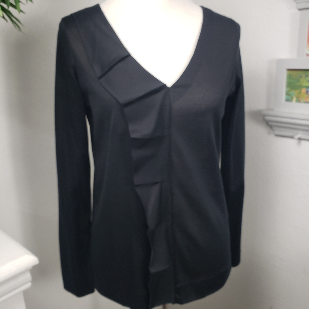 Piazza Black w/ Ruffled Front Pleats - Feminine Luxury Classic Sempione  46 / 8